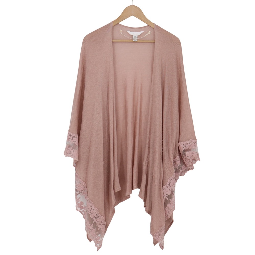 LC Lauren Conrad Wrap Womens O/S Kimono Pink Lace Trim Open Front Excellent